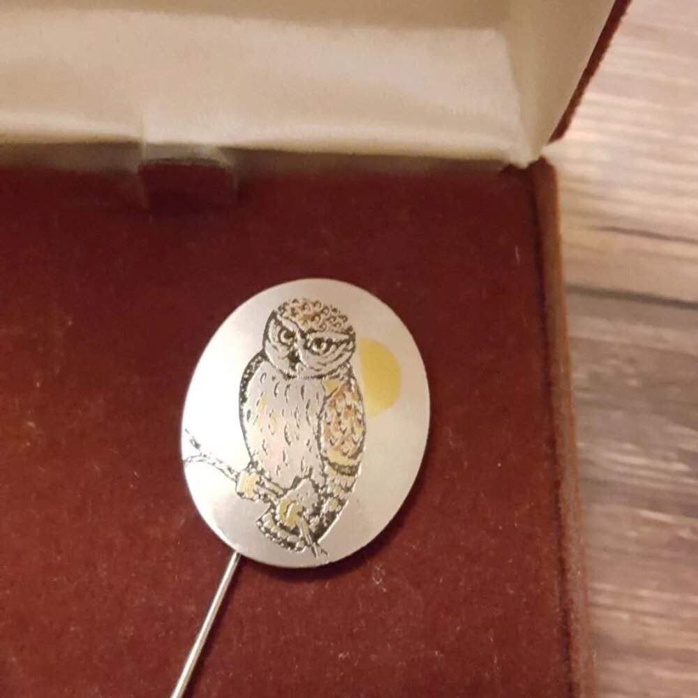 Reed & Barton Damascene stickpin Owl design jewelry